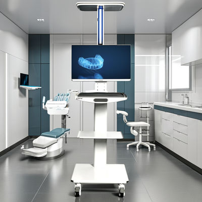 良い価格 ホワイト カラー 歯科 口腔スキャナー モニターホルダー付き モバイルカート メタル 歯科器具 カート 携帯 歯科車 オンライン